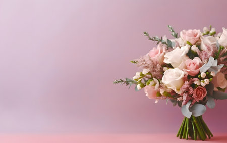 Bouquet of flowers on a pink background. Copy-space.の素材