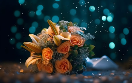 Wedding bouquet of flowers on a bokeh backgroundの素材