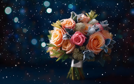 Bridal bouquet on the background of the night sky.の素材