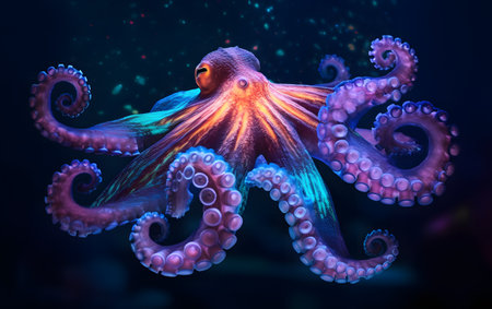 Octopus in the water. Underwater world. 3d illustrationの素材