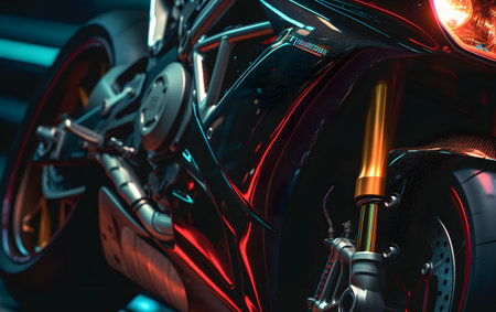 Close-up of a custom motorcycle engine. 3D rendering.の素材