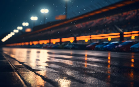 Car traffic on the road at night. Blurred background with bokehの素材