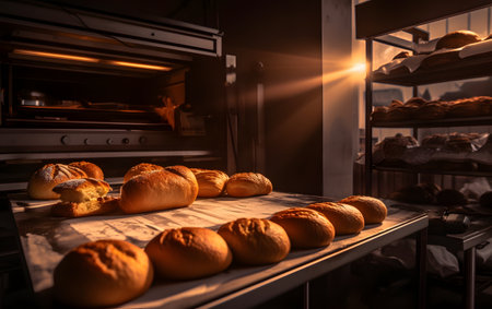 Bread in a bakery. Bakery industry. Freshly baked bread in the ovenの素材