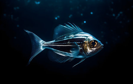 Close up view of an exotic fish swimming in a marine aquarium.の素材