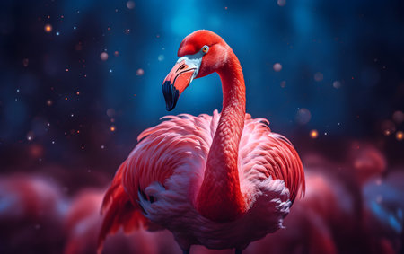 Pink flamingo on a background of the night sky. 3d renderingの素材