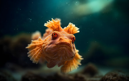 Close-up of a red scorpionfish in the aquarium.の素材