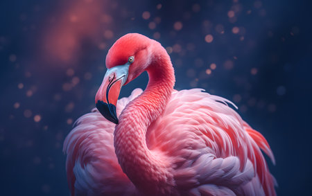 Flamingo on dark background. 3D rendering. Toned.の素材