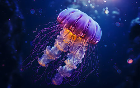 Jellyfish floating in the sea. 3d rendering picture.の素材