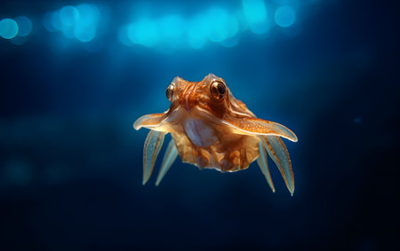 Squid swimming in aquarium. Close up view of a common cuttlefish.の素材