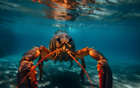 Lobster swimming underwater in the ocean. Underwater photography.の素材