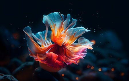 Beautiful jellyfish in aquarium, close up. Colorful jellyfish.の素材