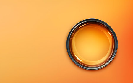 3d illustration of a camera lens over orange background with copy spaceの素材