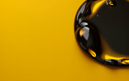 Oil drop on a yellow background. 3d rendering. Computer digital drawing.の素材