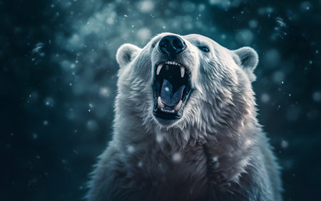 Polar bear on a dark background with snow. Toned.の素材