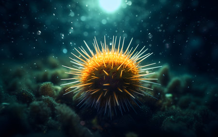 Sea urchin in the ocean. Underwater world. 3d illustrationの素材