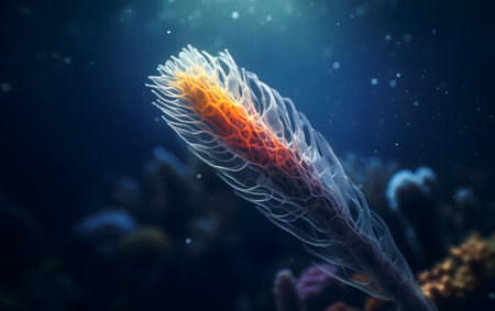 3d rendering of jellyfish in deep blue sea with glowing lightの素材