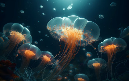 Jellyfish in water. Underwater world. 3D renderingの素材