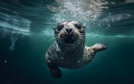 Seal swimming in the ocean. Underwater photo of a seal.の素材