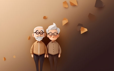 Elderly couple standing on the wall. 3d illustration.の素材