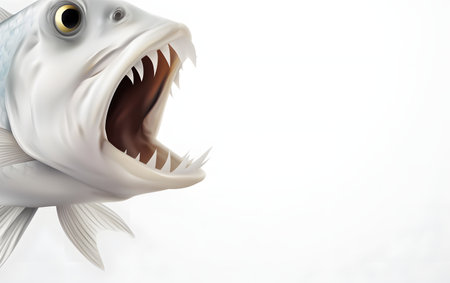 3d illustration of a fish on a white background with copy spaceの素材