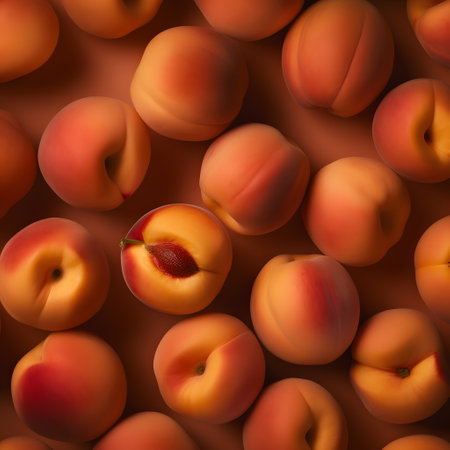 Seamless pattern of apricots on a red background.の素材