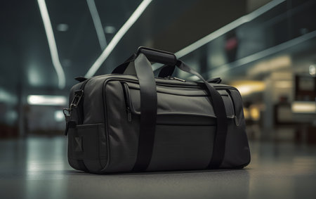 Black bag in the airport. Concept of travel, tourism and journey.の素材