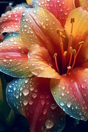 beautiful lily flower with water drops on petals close upの素材