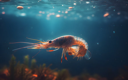 Shrimp in the aquarium. Underwater photo of sea life.の素材