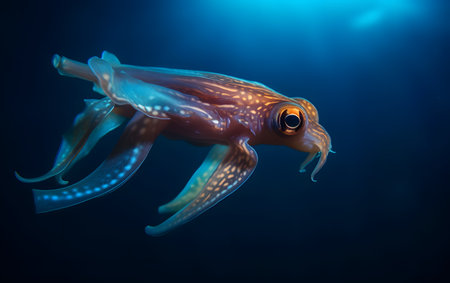 Squid swimming in the deep blue sea. Underwater world.の素材