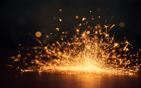 sparks from burning sparklers on a black background close upの素材