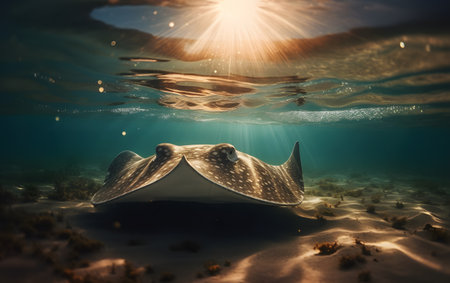 Stingray in the ocean. Underwater world. 3d renderingの素材