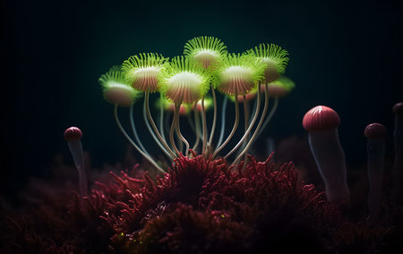 Mushrooms in the aquarium. Underwater world. 3d renderingの素材