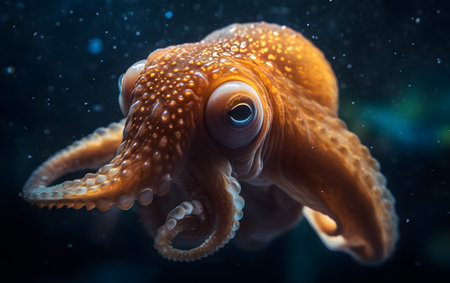 Octopus swimming in the water, close-up of a sea animalの素材