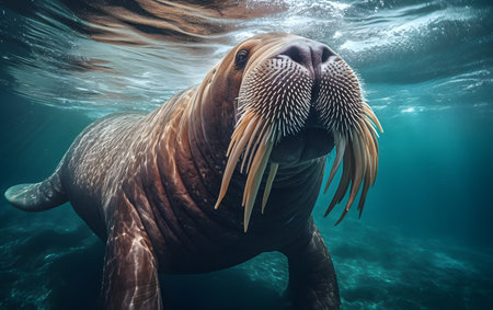 walrus in the ocean. 3d rendering. computer generated imageの素材