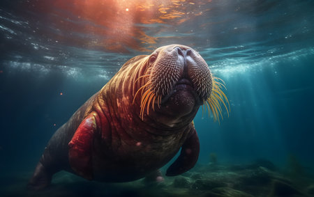 Sea lion in the ocean. 3d rendering. Underwater world.の素材