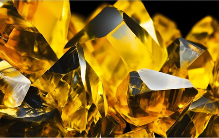 A closeup shot of a yellow gemstone with a black backgroundの素材