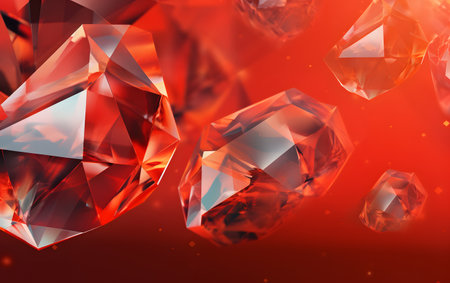Diamonds on a red background. 3d render, 3d illustration.の素材