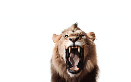 Lion with open mouth. Isolated on a white background.の素材