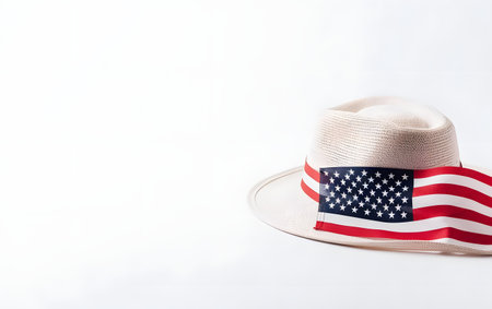 Hat with American flag isolated on white background with copy space for textの素材