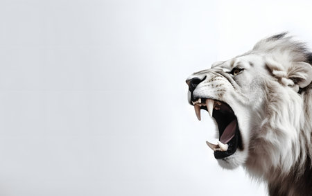 Lion open mouth on white background with copy space for text.の素材