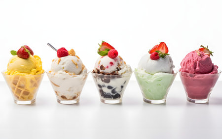 Ice cream scoops in a glass isolated on a white background.の素材