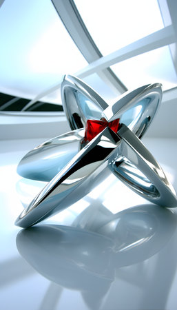 3d rendering of a metal ring in white reflective background with reflectionの素材