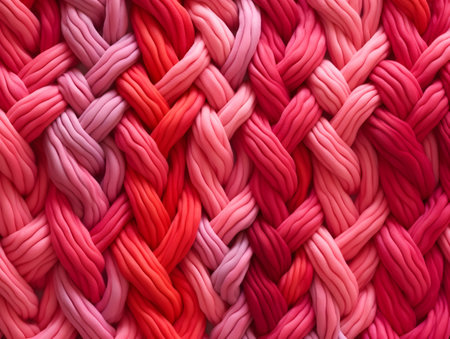 Pink and red braided ribbons as background, closeup of photoの素材