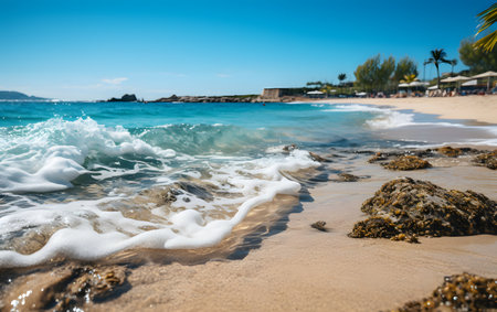 Tropical beach with white sand and turquoise sea waterの素材