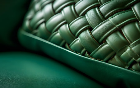 Green leather upholstery background, detail of luxury leather upholsteryの素材