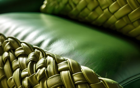 Close up of green leather sofa texture for background and copy space.の素材