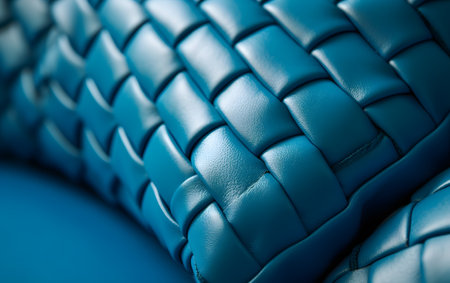 Blue leather texture background. Close-up of luxury leather upholstery.の素材