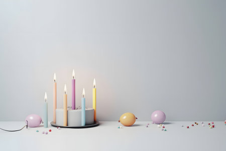 Easter cake with candles and eggs on white background. 3d renderingの素材