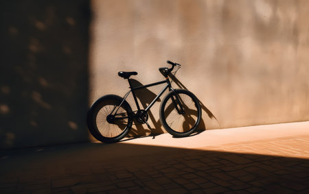 Bicycle leaning against a wall in the shadow of the sun.の素材