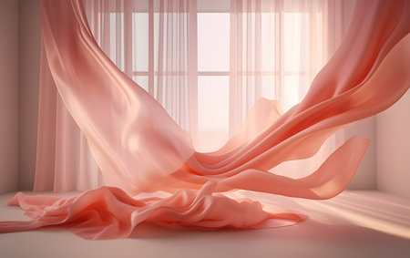 Curtain of pink silk in the room. 3d rendering.の素材